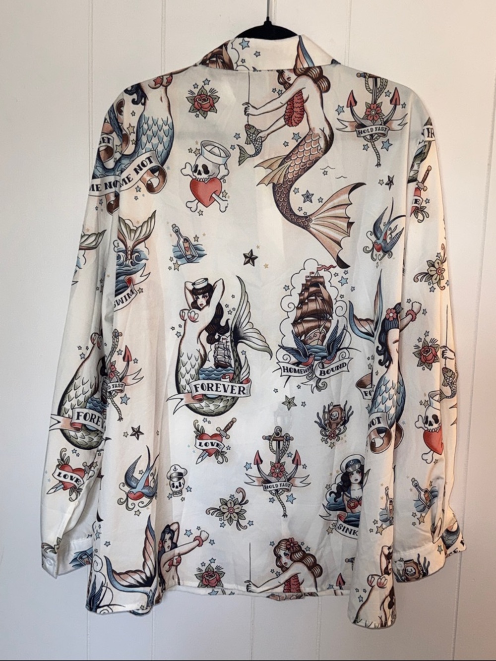 Vintage-Inspired Tattoo Mermaid Print Unisex Button-Up Shirt Size 3X Runs Small - Picture 2 of 13